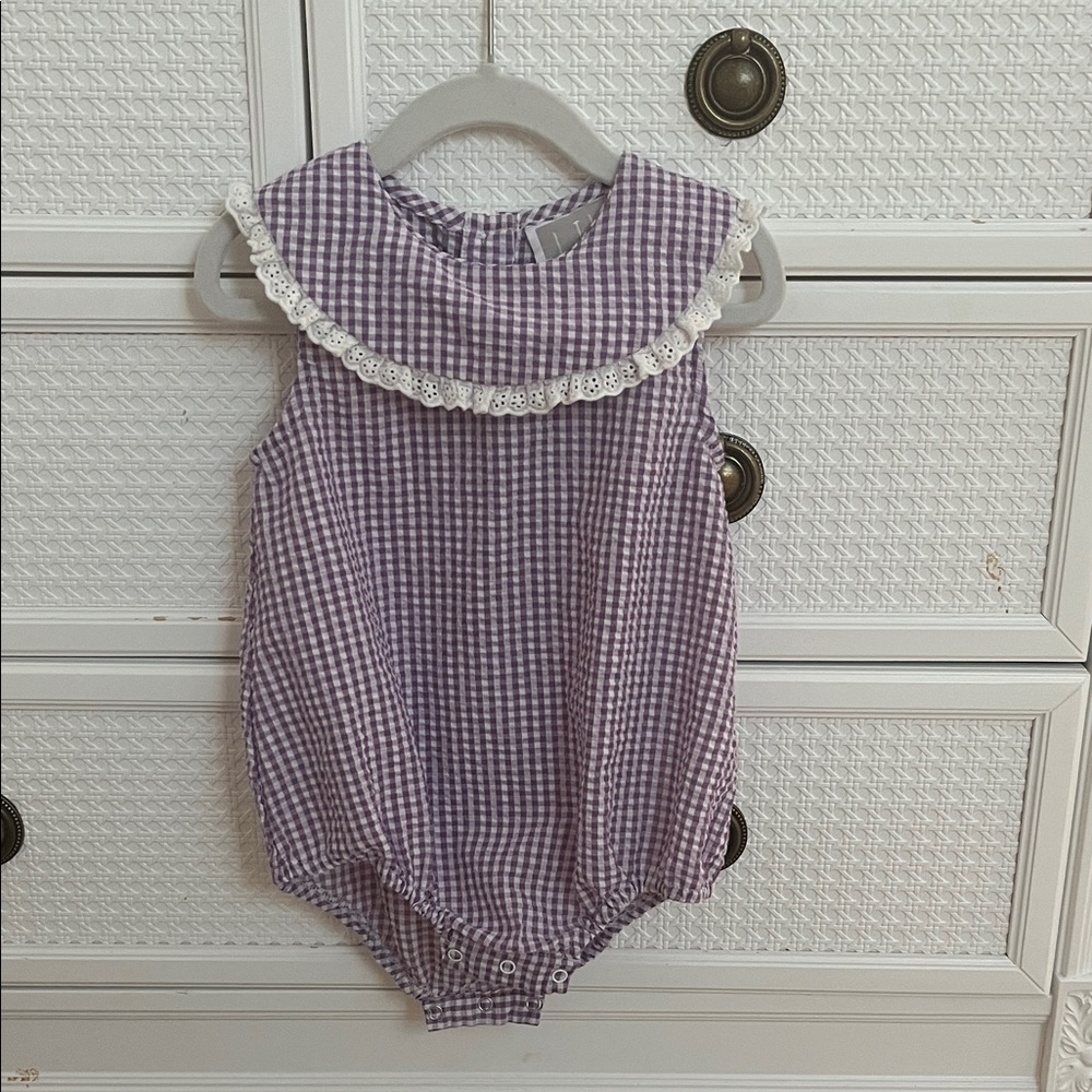 Purple Gingham Kids Bubble Romper